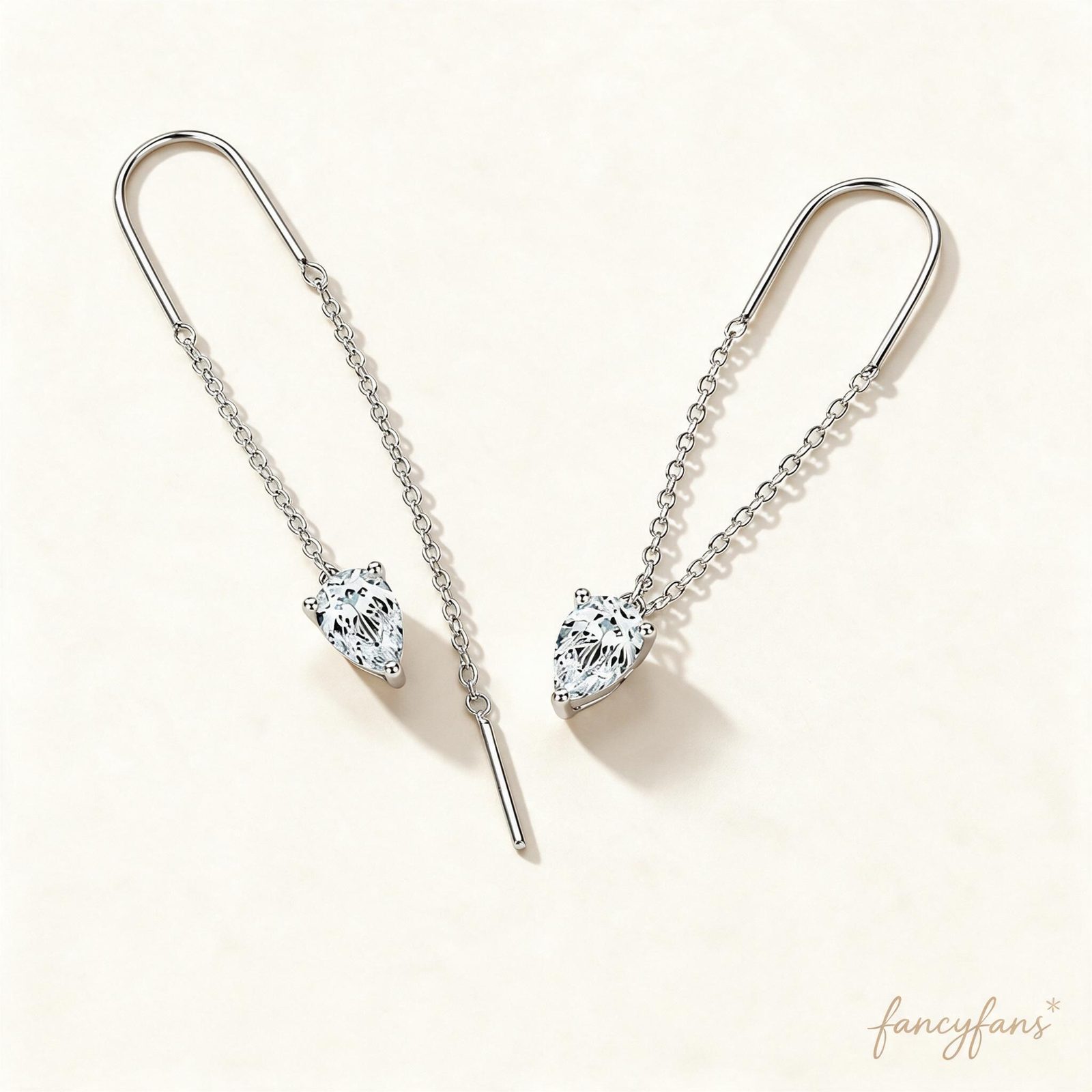 Pear CZ Threader Earrings