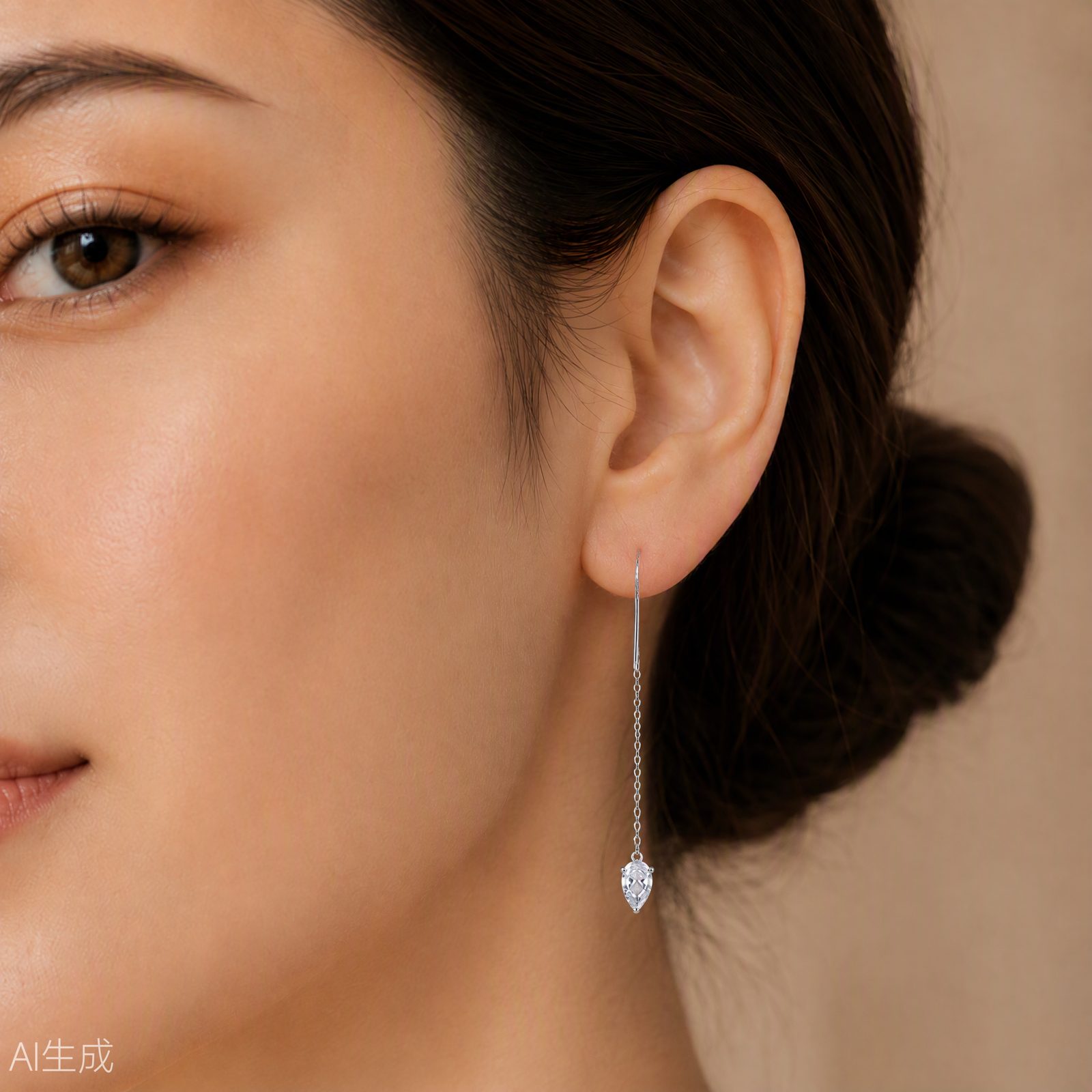 Pear CZ Threader Earrings 3