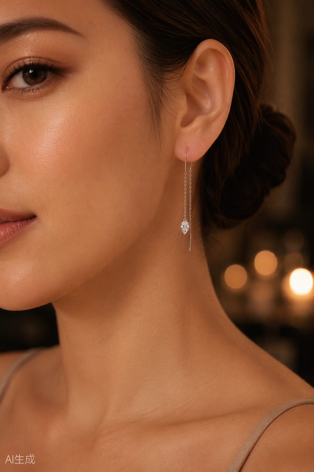 Pear CZ Threader Earrings 4