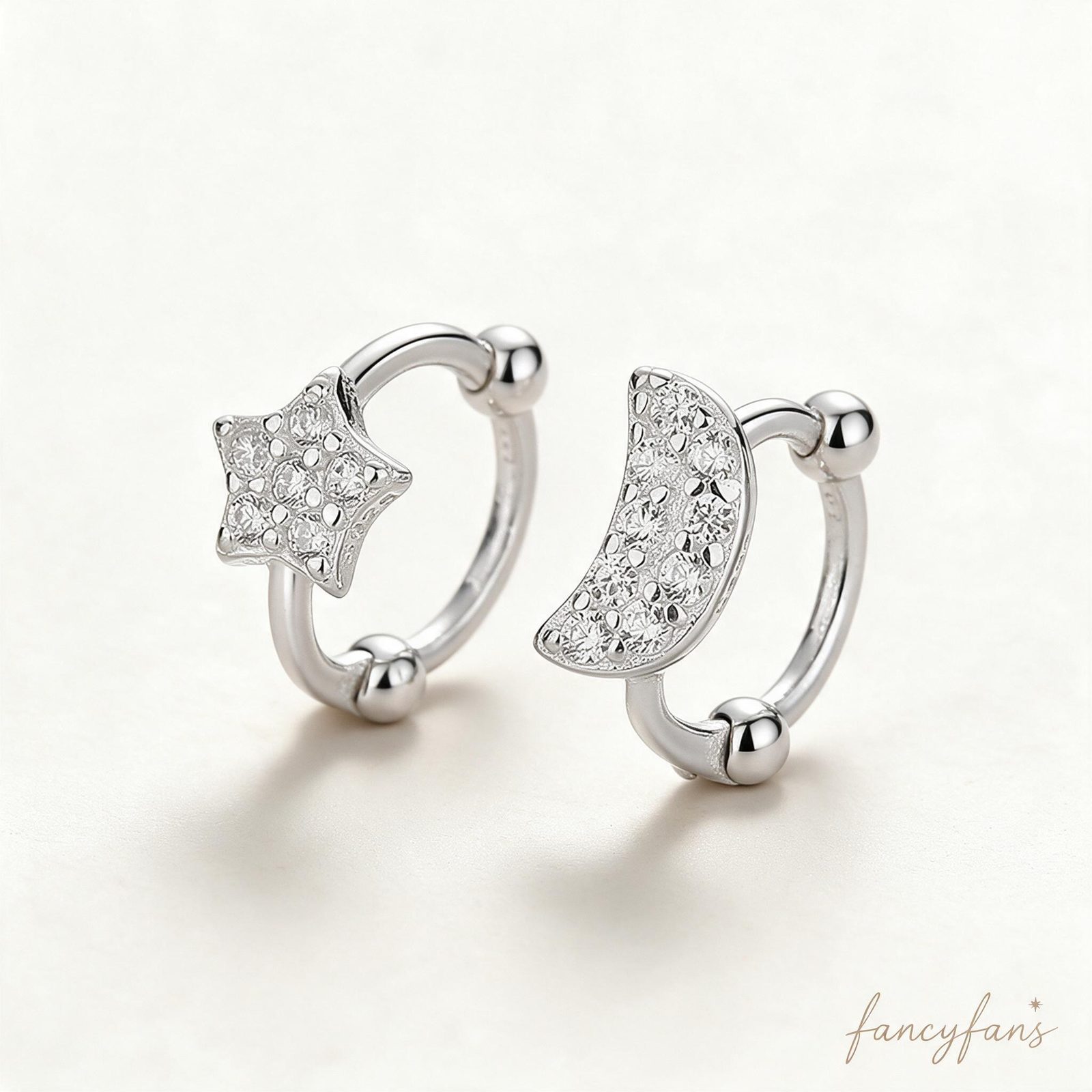 Star & Moon Pavé Huggies